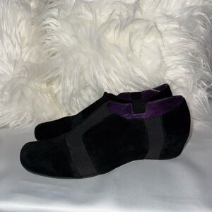 Vaneli Women's Black Suede Loafers with Purple Interior